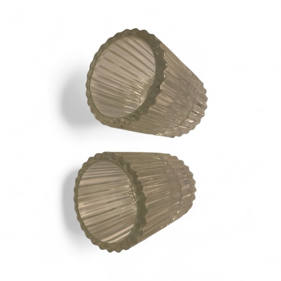 Ribbed Glass Votive Candle Holders Pair Clear 3 Inch set of 2 - Picture 3 of 4
